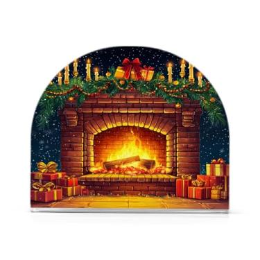 Imagem de Wassud Porta-guardanapos de acrílico decorado com lareira de Natal, dispensador de guardanapo de papel moderno em forma de U para mesa, cozinha, sala de jantar, bancada 1 peça (comporta 50-60