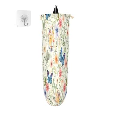 Imagem de Wassud Pacote com 2 porta-sacos plásticos de borboleta colorida, suporte de parede para sacola de mercearia, armazenamento de cozinha para decoração de despensa de cozinha em casa