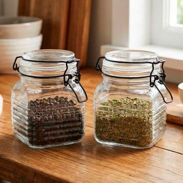 Imagem de Porta Mantimentos Potes Hermético Vidro Clipe 750ml Kit 3pçs