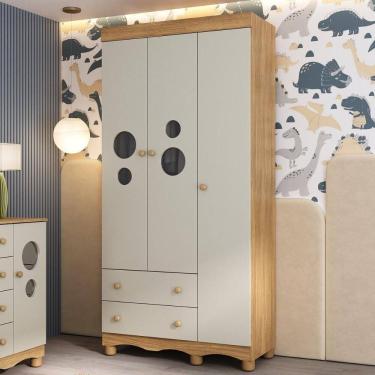 Imagem de Guarda-roupa Infantil 92cm com Vidro 3 Portas e 2 Gavetas Suspiro Multimóveis MP4457