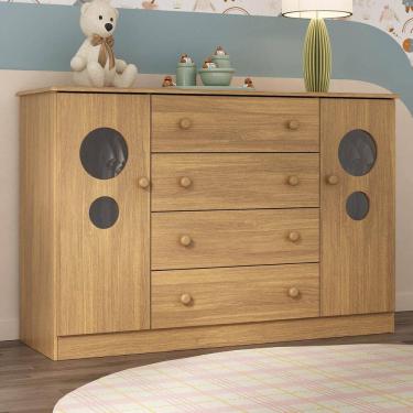 Imagem de Cômoda Infantil 125cm 2 Portas com Vidro e 4 Gavetas Pirulito Multimóveis MP4470