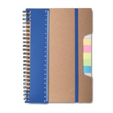 Imagem de Caderno Ecológico com Capa de Papel Kraft, 21x14cm, 70 Folhas Pautadas, Régua Destacável, Sticky Notes Coloridos, Bloco de Anotações, Elástico (1, Azul)