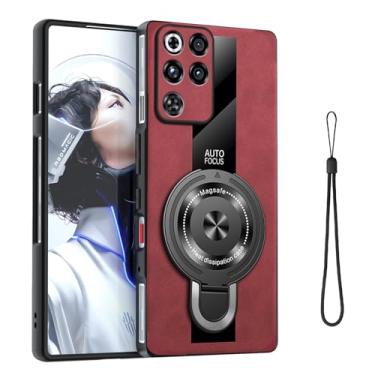 Imagem de YAJOJO Capa magnética para ZTE Nubi RedMagic 11 Pro+/RedMagic 11 Pro com suporte, capa protetora de couro premium, [suporte] [magnético], vermelha