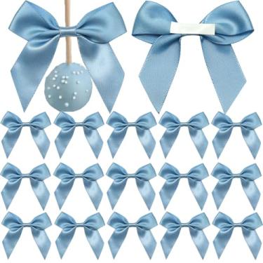 Imagem de Laços de fita de cetim 5 cm para embrulho de presente, 50 peças de laço de cetim pequeno pré-fabricado autoadesivo para artesanato, bolos, sacos de petiscos, casamentos, chás de bebê, festa de