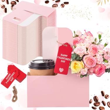 Imagem de MotiMind Pacote com 100 porta-bebidas com 2 xícaras com alça porta-copos de papelão Kraft portátil para Dia dos Namorados Dia das Mães Dia dos Professores para bebidas quentes e frias Caddy de café