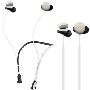Imagem de Compatível com Google Pixel Buds 2a (2025)/Google Pixel Buds Pro 2 (2024), pulseira esportiva de silicone para a pele, cabo antiperda de fone de ouvido sem fio, preto com branco