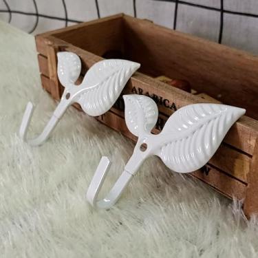 Imagem de Conjunto de 4 ganchos de parede de folha vintage, ganchos de metal branco, ganchos de ferro decorativos resistentes, cabides de parede para pendurar toalhas, casacos, chapéus, lenços, bolsas, chaves