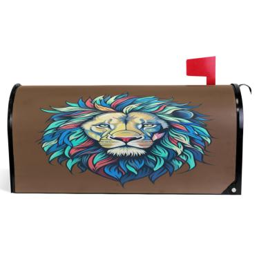 Imagem de TSENQUE Capas magnéticas decorativas de arte marrom leão colorido caixa de correio outono caixa de correio vinil fazenda decoração de caixa de correio exterior tamanho padrão 52,6 x 45,8 cm