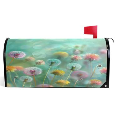 Imagem de TSENQUE Capas decorativas de caixa de correio magnéticas coloridas flores de vinil envoltórios de caixa de correio de inverno férias à prova de intempéries decoração de caixa de correio tamanho padrão