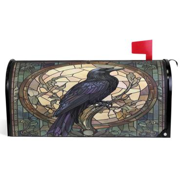 Imagem de TSENQUE Capas magnéticas decorativas para caixa de correio de mola envoltórios de vinil com estampa de corvo leve caixa de correio moderna decoração de jardim tamanho grande 64,5 x 52,8 cm