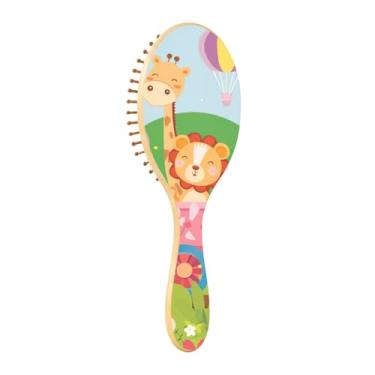 Imagem de Animais e trens de brinquedo pente de madeira com almofada de borracha, pente de remo, escova de cabelo de madeira