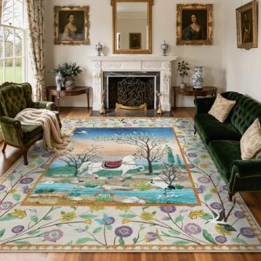 Imagem de LIVEBOX Tapete lavável para sala de estar, 20 x 25 cm, tapete antiderrapante com estampa floral de cavalo botânico, tapete de área de selva botânico, animais ocidentais, sala de jogos, crianças