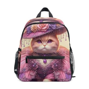 Imagem de GAIGEO Funny Cute Cat Pink Children's Backpack Preschool Girl Backpack with Front Pocket, Safety Whistle for Ages 3-8