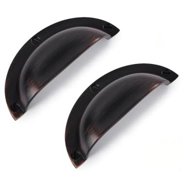 Imagem de Vicycmc Puxadores de copo de armário de liga de zinco bronze polido a óleo, vintage retrô sólido 2-1/2 polegadas (64 mm) com orifício central para gaveta, armário, guarda-roupa, cômoda pacote com 6