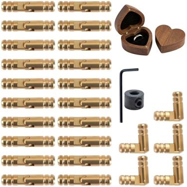 Imagem de Dobradiças cilíndricas ocultas de latão 2 em 1, 25 peças de colarinho de perfuração de 4 mm, 1 peça dobrável de 135 graus, mini dobradiças de barril para artesanato faça você mesmo, caixas de joias de
