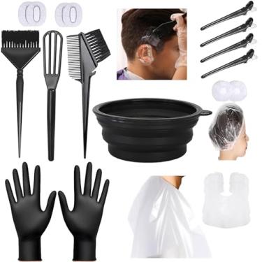 Imagem de Kit profissional de 18 peças de alvejante para coloração de cabelo com escova de tintura de cabelo, inclui tigela de tintura de cabelo, clipe de cabelo, protetores de ouvido para salão de beleza