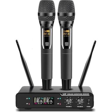 Imagem de RXSKERTL Microfone profissional sem fio para cantar, sistema de microfone dinâmico sem fio para karaokê, festa, reunião, igreja, casamento, casa, KTV