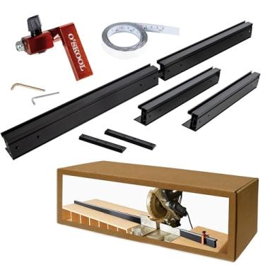 Imagem de O'SKOOL Sistema de cerca de serra de esquadria com batente ajustável – Trilho de alumínio expansível de 172 cm com fita métrica de direção dupla para serras de braço radial, prensas de perfuração e