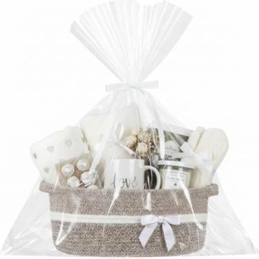 Imagem de Colingmill Cesta de presente vazia com fitas, gravata borboleta e bolsa, caixa de peito decorativa vazia, 35,5 cm x 25,5 cm x 14 cm, armazenamento de cesta de corda para presentes com alças decoração