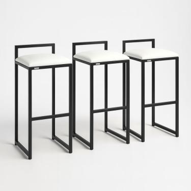 Imagem de Kit 3 Banquetas Corino Ferro Cozinha Balcão Alta Bistro Branco