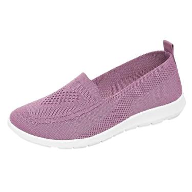 Imagem de Sapatos femininos modernos, casuais, versáteis, plus size, de corte baixo, leves, confortáveis, primavera/verão, modernos, sapatos de salto plataforma, Roxo, 36 BR