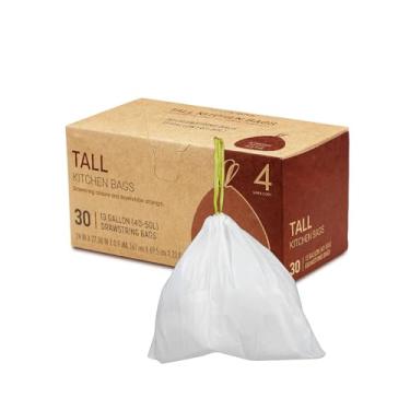 Imagem de Delletir Sacos de lixo 30 unidades, sacos de lixo com cordão branco | Resistente a vazamentos, resistente a rasgos, sem cheiro | Para banheiro, escritório, caixotes de quarto (24,6 × 27,6 cm)