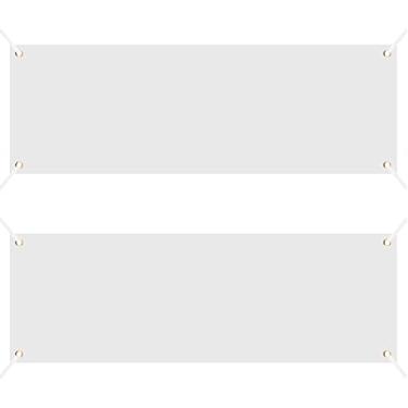 Imagem de 2 faixas em branco de 180 x 60 cm para pintar, bandeiras brancas de poliéster personalizadas com 2 peças de corda de 6 m para pendurar em parede faça-você-mesmo ao ar livre, placas internas, exibição