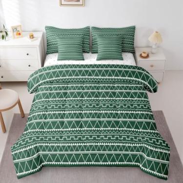 Imagem de Erosebridal Conjunto de cama Queen étnico ocidental boêmio asteca com lençol de cama tribal exótico tribal em uma bolsa, geométrico, verde-esmeralda, para quarto de homens, mulheres, meninos e