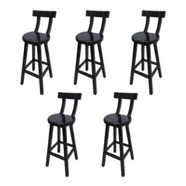 Imagem de Conjunto 5 Bancos Alto Bistrô De Madeira Com Encosto Bancada Ideal Par