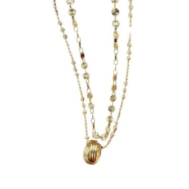 Imagem de NewZenro Colar com pingente em camadas de nó para mulheres, gargantilha de flores delicadas, corrente de contas, colares empilháveis, ajustáveis, joias modernas para sua melhor amiga, Medium, Metal