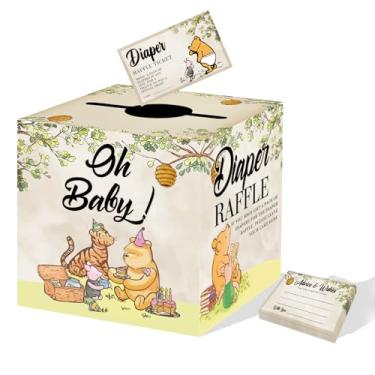 Imagem de Kihraw 51 peças de caixa de sorteio de fraldas Winnie com ingressos para decorações de chá de bebê, decorações de festa Pooh, jogos de ursinho, caixa de suporte de chá de bebê para meninas e meninos