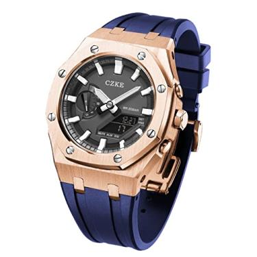 Imagem de SAAWEE 5º para GA2100 GA2110 Mod Kits, moldura de pulseira de relógio de metal, conjunto de acessórios de substituição de modificação de relógio, caixa ouro rosa, pregos prateados (cor: azul)