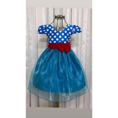 Imagem de Vestido Menina Infantil Tule Elegante Azul Bolinha Branca Galinha Pint