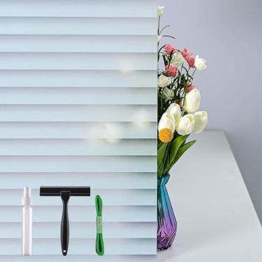 Imagem de DERZGAO Película de privacidade de janela com ferramentas de instalação, fixação estática, anti-UV, controle de calor, ideal para porta de vidro de chuveiro doméstico e escritório (padrão de cortinas