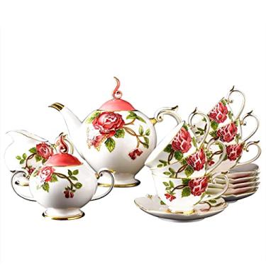 Imagem de Conjunto de 15 peças, conjunto de chávenas de café de porcelana em relevo de flor, prato de design de coroa de pratos, conjunto de xícaras de palácio, festa de chá vintage