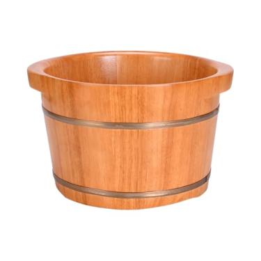 Imagem de Lss9azznmm Banheira para pés pedicure banheira de imersão para pés de madeira banheira de pés spa banho balde de imersão banheira de lavagem de pés simples orelha dupla pé barril de banho