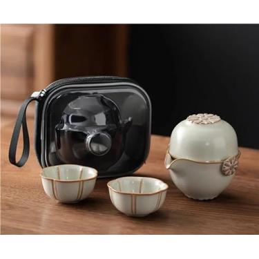Imagem de Conjunto de chá da tarde Crean Yellow Ru Kiln kit de bule de chá estético e conjunto de xícaras 1 pote 2 xícaras máquina de chá doméstico saco portátil conjunto de chá para adultos (cor: A) (A)