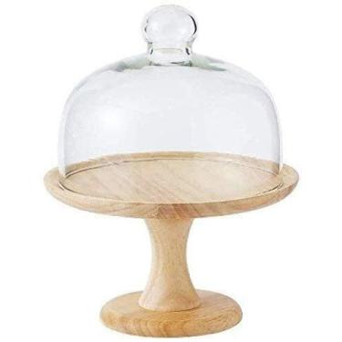 Imagem de Suporte de bolo suportes de bolo cúpula de chá da tarde tampa de preservação de poeira para bolo de vidro servidor de molho prato alto de madeira bandeja decorativa de festa (tamanho: 25 cm) (25 cm