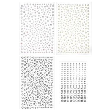 Imagem de 4 folhas de adesivos de strass e pérolas, joias de diamantes, pedras autoadesivas e cristais para maquiagem, pedras preciosas para rosto, unhas e olhos, artesanato, decorações DIY