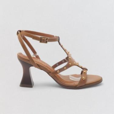 Imagem de Sandália Sapato da Corte Salto Alto Tachas, S caramelo, 36