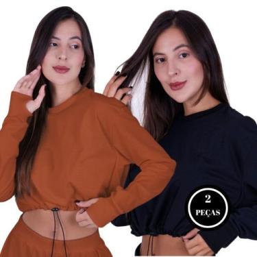Imagem de Kit 2 Cropped de Moletom Feminino Inverno Moletinho com Regulagem -c12