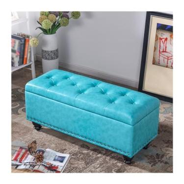 Imagem de Banqueta para quarto multifuncional para mudança de sapato longo, porta de entrada, sofá doméstico, retangular, cor sólida, porta de entrada, extremidade da cama, banco (azul marinho, 80 cm)