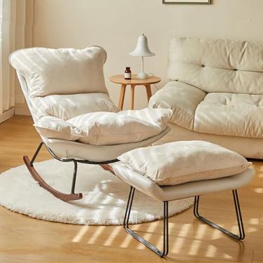 Imagem de Cadeira de balanço interna aconchegante com descanso para os pés – Cadeira de braço basculante moderna para quarto e sala de estar – Cadeira de leitura perfeita para o máximo conforto
