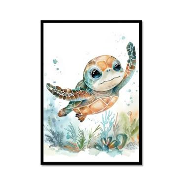 Imagem de Impressão de berçário de animais oceânicos desenho animado tartaruga marinha baleia pôster aquarela animais marinhos pintura em tela decoração de parede quarto infantil (SKU6,40.6x61.0 cm = (40x60cm