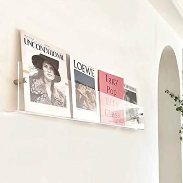 Imagem de Porta-revistas de acrílico montado na parede - Armazenamento elegante para sala de estar, suporte de exibição de folheto, organizador de arquivos de 69,8 cm para livros e revistas, solução perfeita