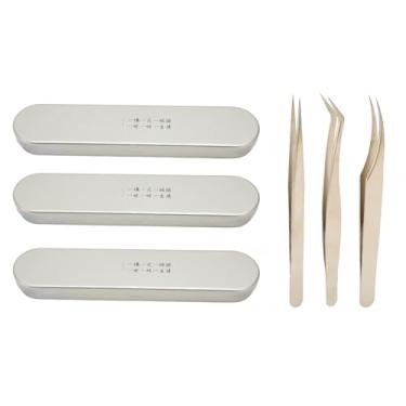 Imagem de Pinças de extensão de cílios de aço inoxidável de alta precisão, aplicador de extensão de ponta fina de alta dureza, ferramentas profissionais de cílios para salões de beleza, conjunto de 3 peças