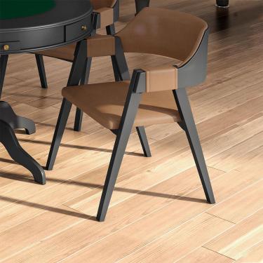 Imagem de Kit 2 Cadeiras Sala de Jantar e Jogos Carteados Madeira Maciça Poker Pu Caramelo/Preto G42 - Gran Belo