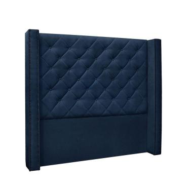 Imagem de Cabeceira Cama Box King 195cm e Recamier Vicenza Suede S04 Cor Azul Marinho