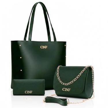 Imagem de Bolsas Feminina Kit Sacola Grande + Bolsa Pequena + Carteira Cor:Verde