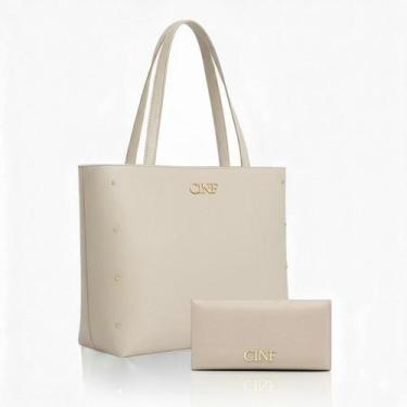 Imagem de Kit Bolsa Feminina Sacola Grande De Ombro E Carteira - CINF, Marfim